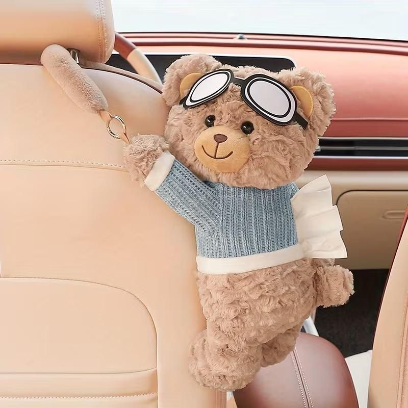 Cute Plush  Bear Car Seat Back Tissue Holder (Assorted Color)