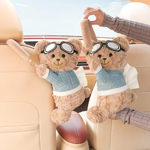 Cute Plush  Bear Car Seat Back Tissue Holder (Assorted Color)