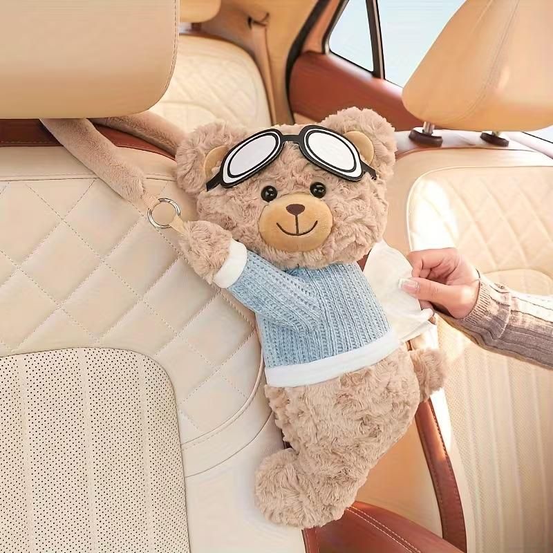 Cute Plush  Bear Car Seat Back Tissue Holder (Assorted Color)