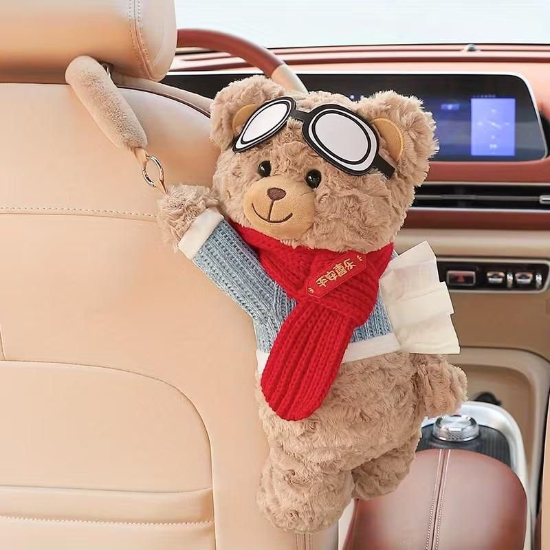 Cute Plush  Bear Car Seat Back Tissue Holder (Assorted Color)